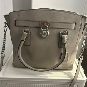 Michael Kors Taupe Satchel with Chain-Link Strap